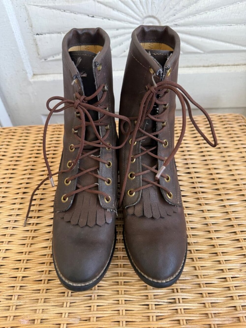 Vintage 70s Brown Bronco Kiltie Lace UP Roper Boots Womens size 4 - Picture 14 of 15